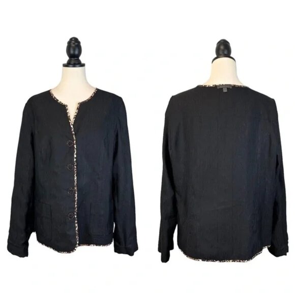 Amber Sun Silk Jacket Black Brown Print Reversible Button Front, Size L - Picture 10 of 15